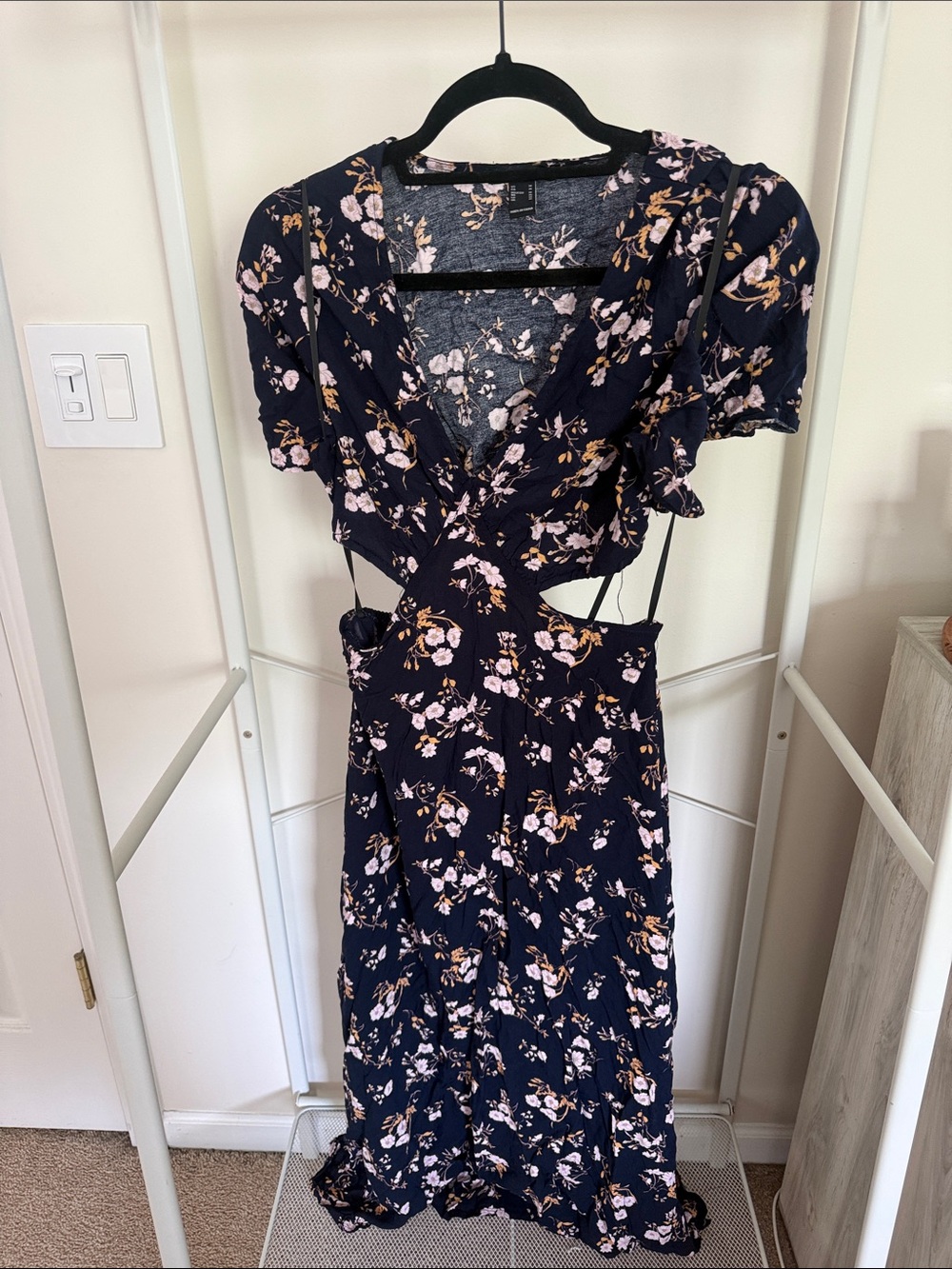 Forever 21 Navy Dress with Pink and Gold Floral Print